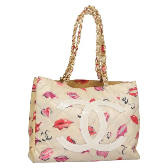 CHANEL Matelasse Chain Coco Mark Lip Tote Bag Vinyl Red CC - Picture 1 of 16